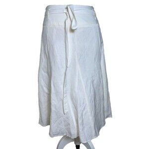 East 5th White Linen Blend Skirt Midi Tie Waist Full Circle Minimalist Beach S 6